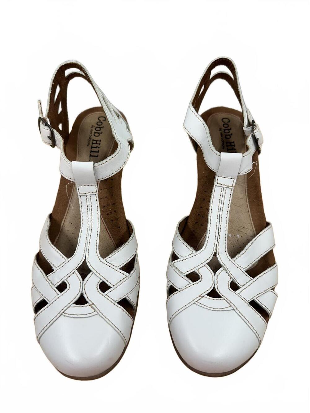Cobb Hill White Leather Strappy Block Heel Sandals - Picture 2 of 8